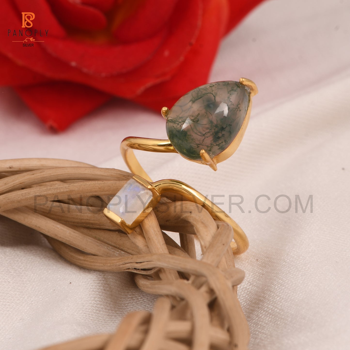 925 Silver Natural Gemstone Adjustable Rings