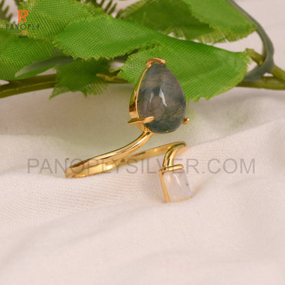 925 Silver Natural Gemstone Adjustable Rings