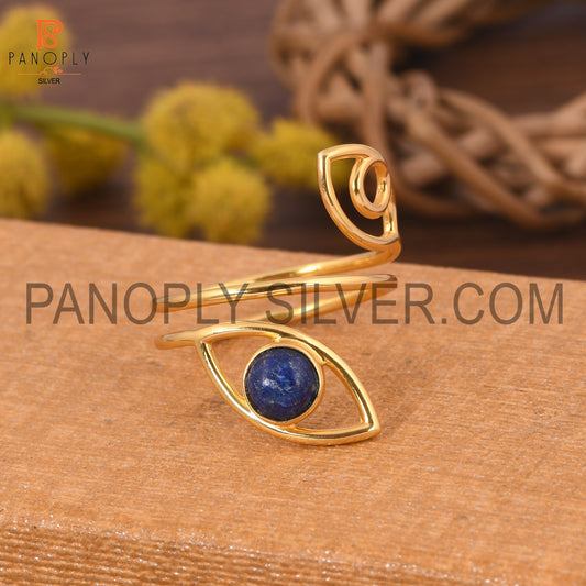 Double Evil Eye Lapis Lazuli Gemstone Gold Plated Rings