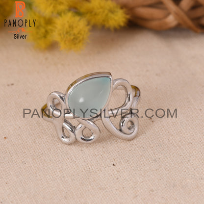 Aqua Chalcedony Filigree Rings