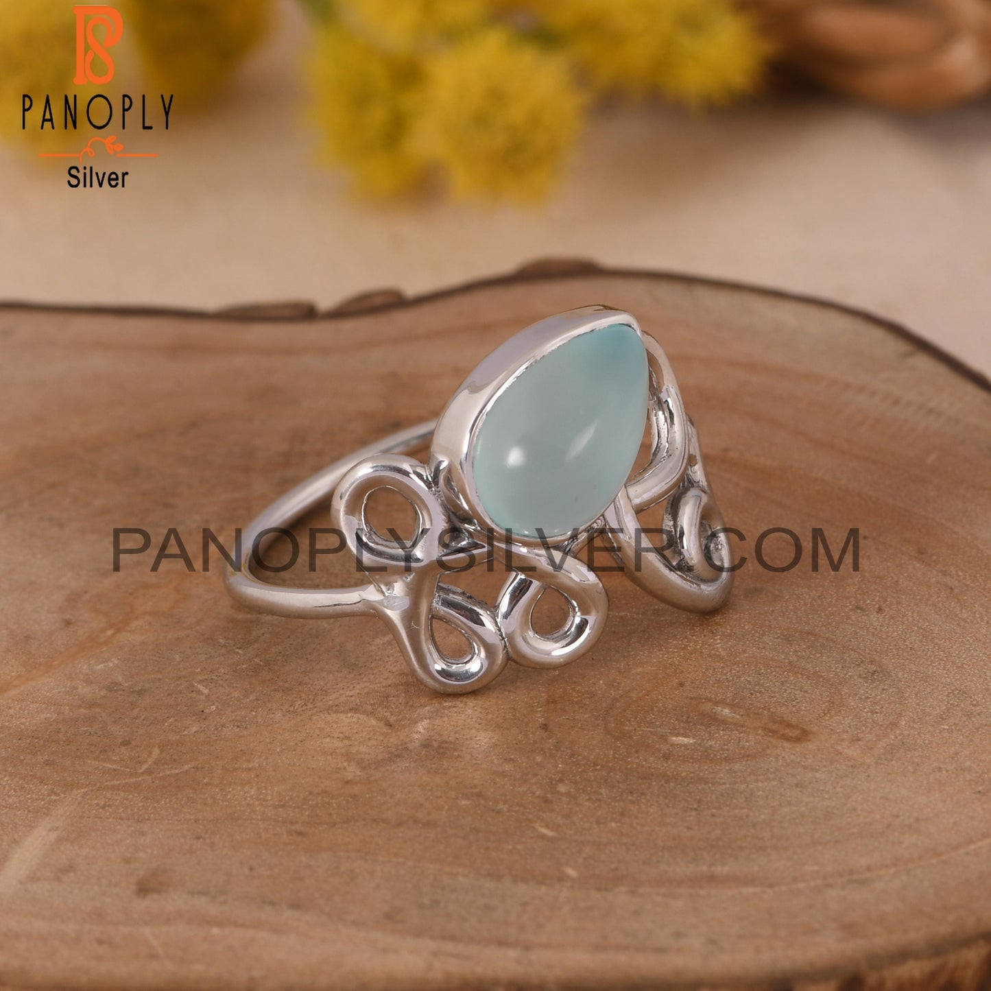 Aqua Chalcedony Filigree Rings