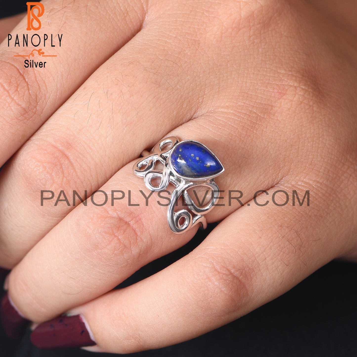 Bezel Set Lapis Gem 925 Sterling Silver Fiigree Rings