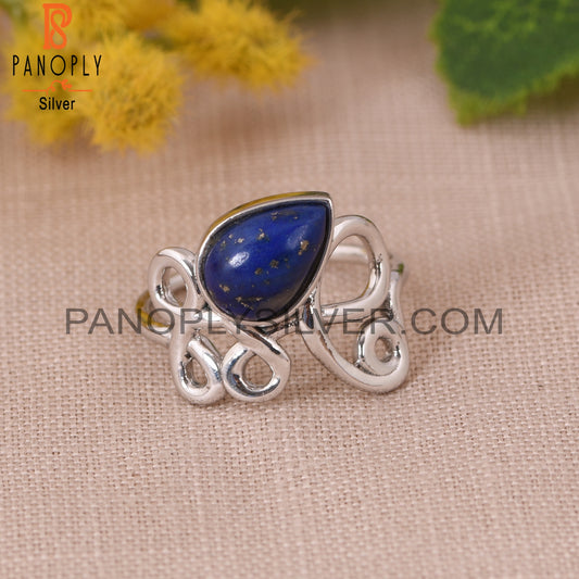 Bezel Set Lapis Gem 925 Sterling Silver Fiigree Rings