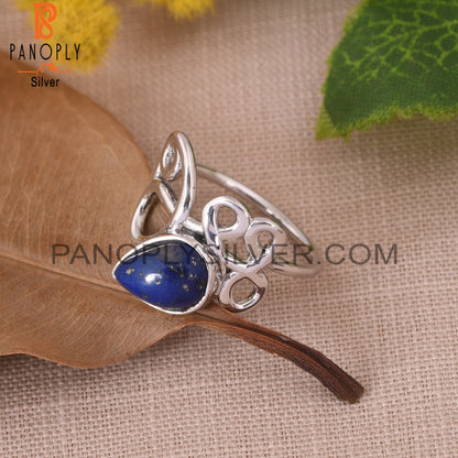 Bezel Set Lapis Gem 925 Sterling Silver Fiigree Rings