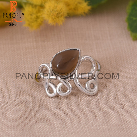 Smoky Quartz 925 Sterling Silver Filigree Girls Rings