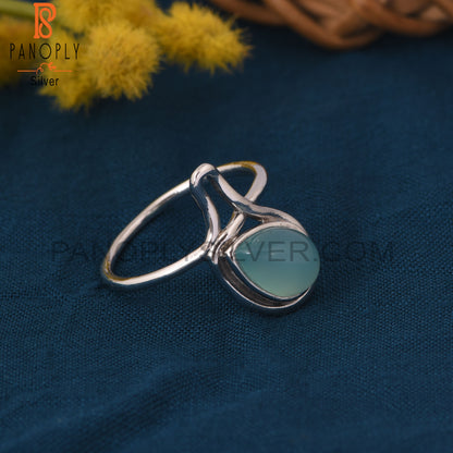 Aqua Chalcedony White Rhodium Plated 925 Silver Drop Ring