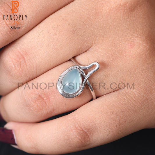 Genuine Blue Chalcedony Gem 925 Silver Ring Jewelry