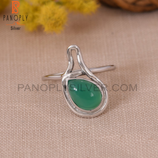 White Plated Green Onyx Gem Ring Jewelry