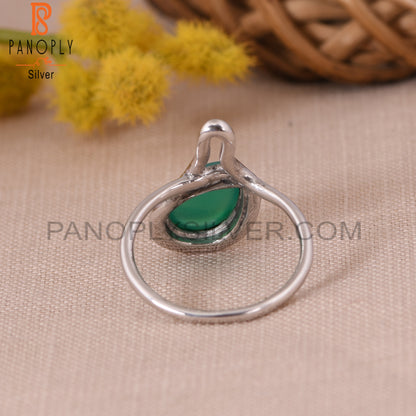 White Plated Green Onyx Gem Ring Jewelry