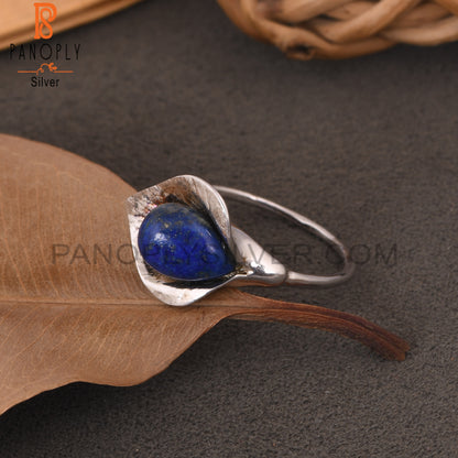 Lapis Lazuli 925 Sterlng Silver Flower Blue Stone Ring