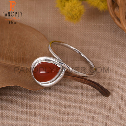 Red Onyx Gemstone 925 Sterling Silver Pear Ring