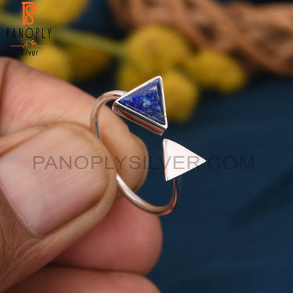 Triangular Adjustable 925 Silver Lapis Ring Gemstone Jewelry for Women