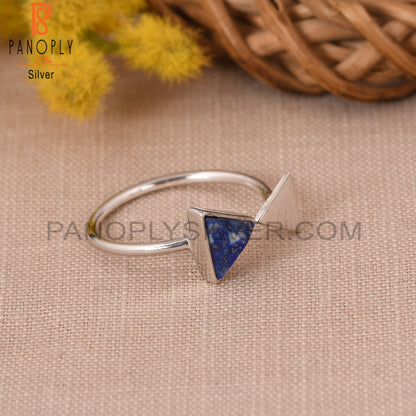 Triangular Adjustable 925 Silver Lapis Ring Gemstone Jewelry for Women