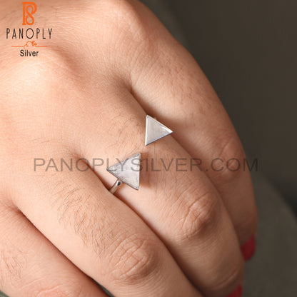 Genuine Rainbow Moonstone 925 Triangle Adjustable Ring