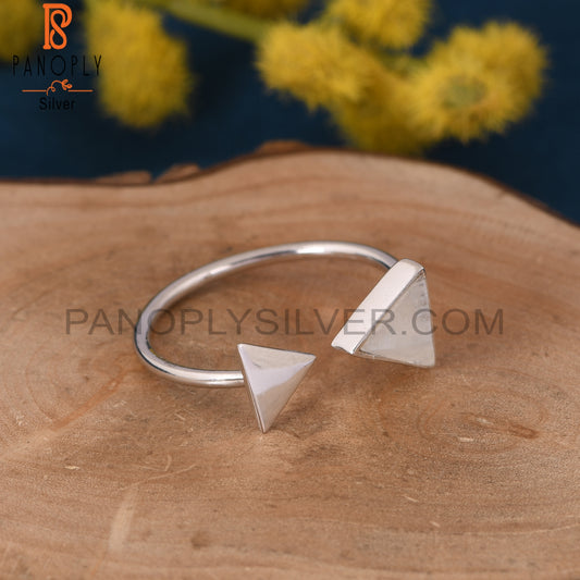 Genuine Rainbow Moonstone 925 Triangle Adjustable Ring