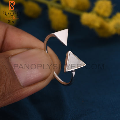 Genuine Rainbow Moonstone 925 Triangle Adjustable Ring