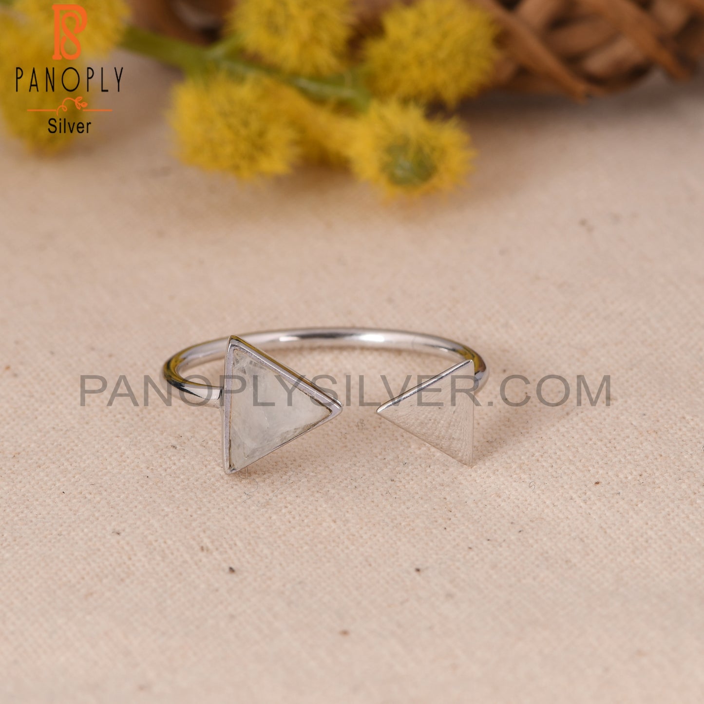 Genuine Rainbow Moonstone 925 Triangle Adjustable Ring