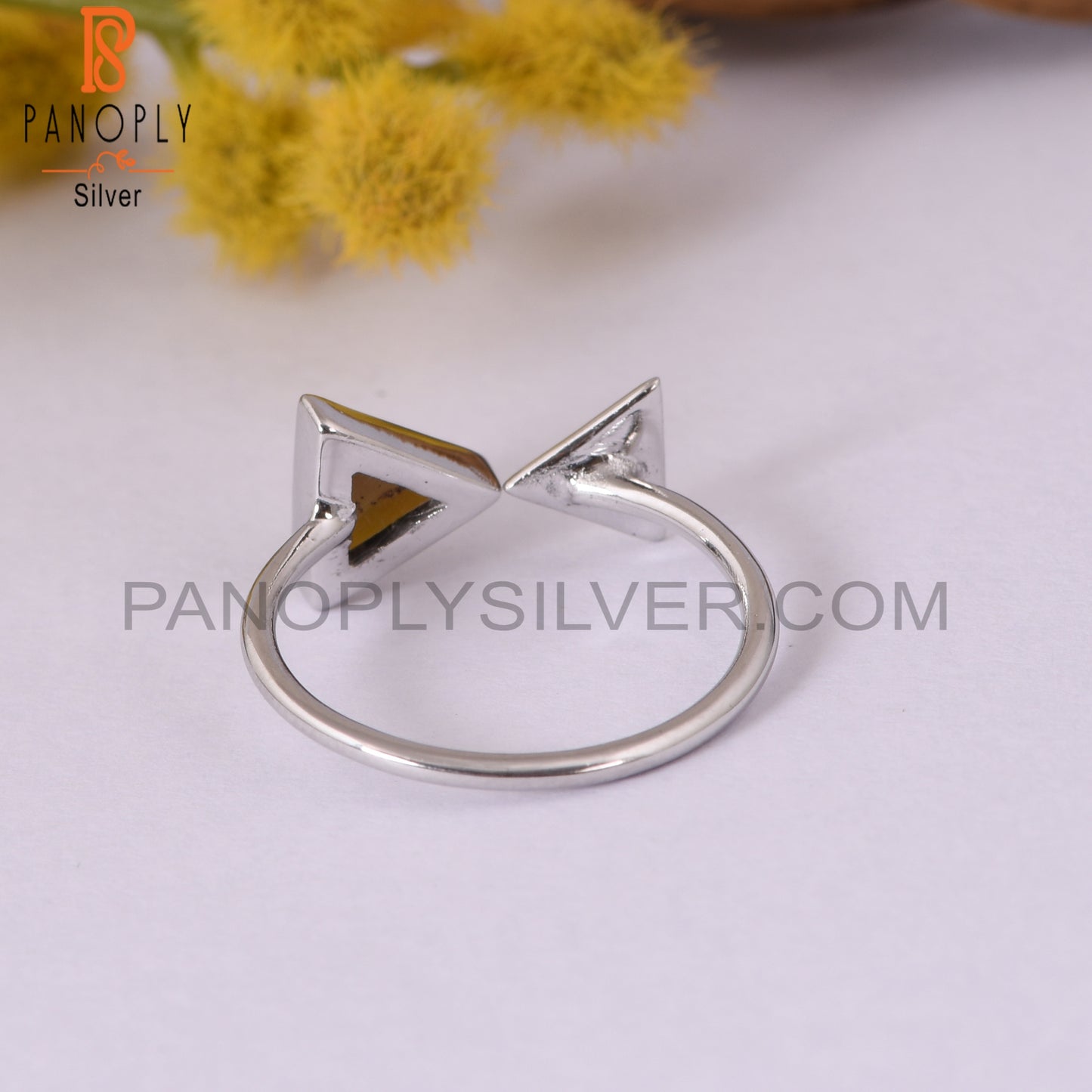 Triangle Shape Smoky Quartz 925 Silver Openable Ring Jewelry