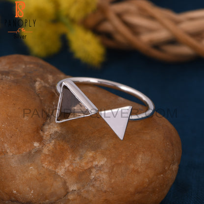 Triangle Shape Smoky Quartz 925 Silver Openable Ring Jewelry