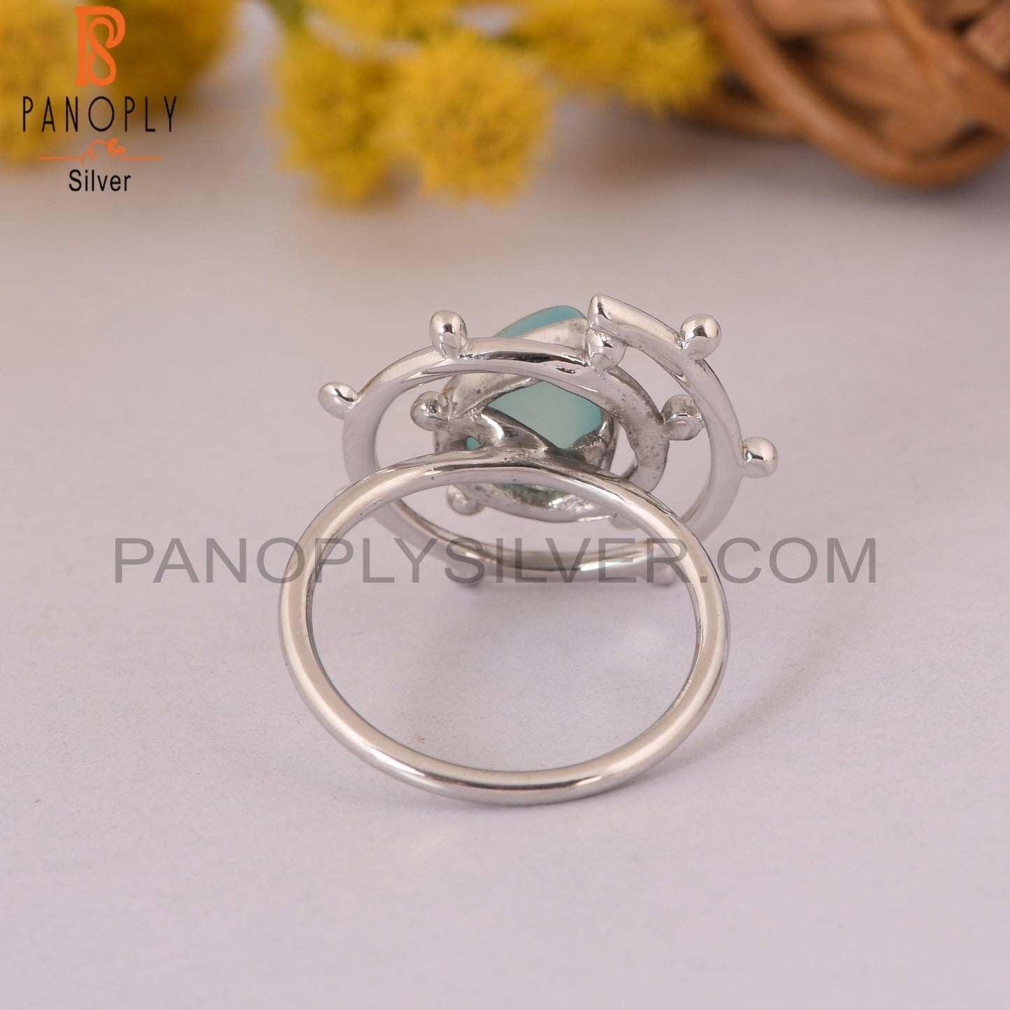 Aqua Chalcedony 925 Sterling Silver Hurricane Ring