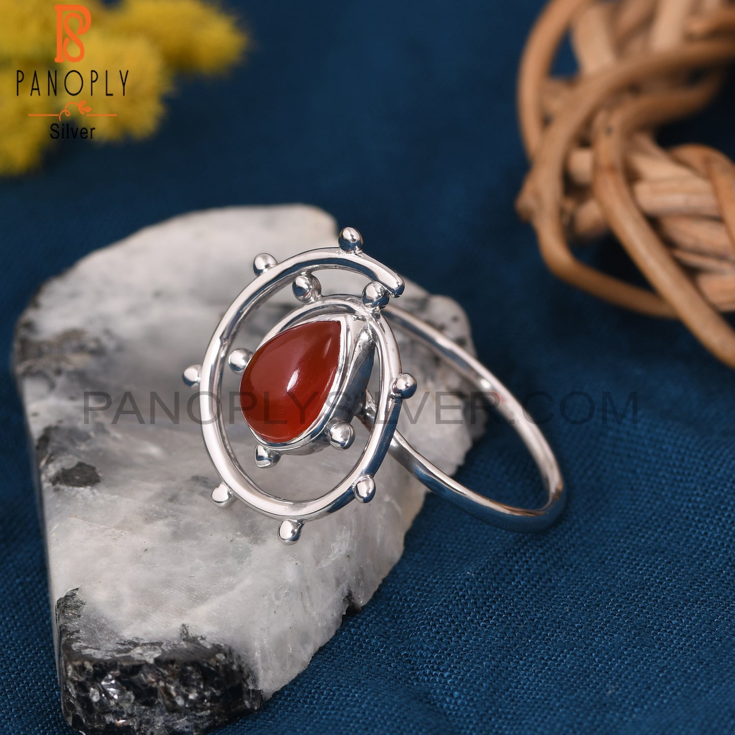 Red Onyx Gemstone 925 Stamp Hurricane Ring