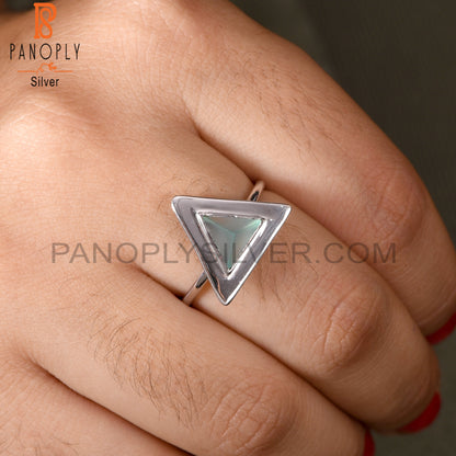 Triangle Shape 925 Sterling Silver Aqua Chalcedony Ring