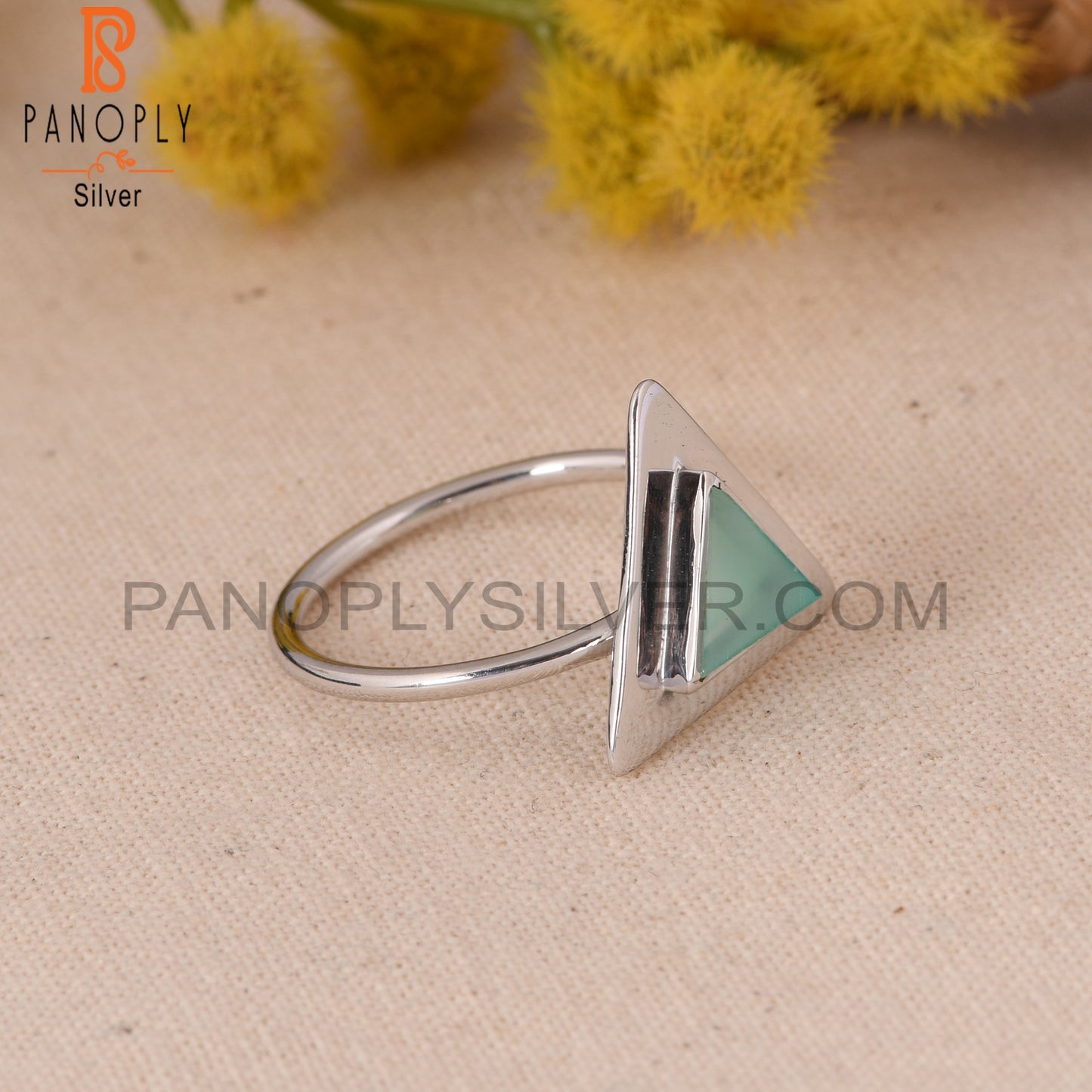 Triangle Shape 925 Sterling Silver Aqua Chalcedony Ring