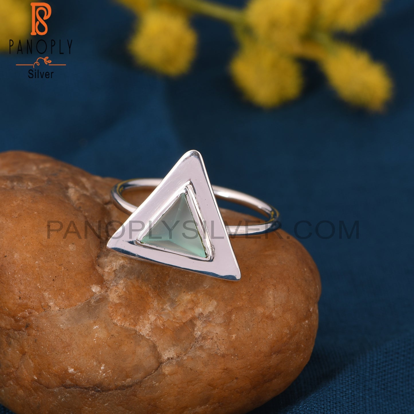 Triangle Shape 925 Sterling Silver Aqua Chalcedony Ring