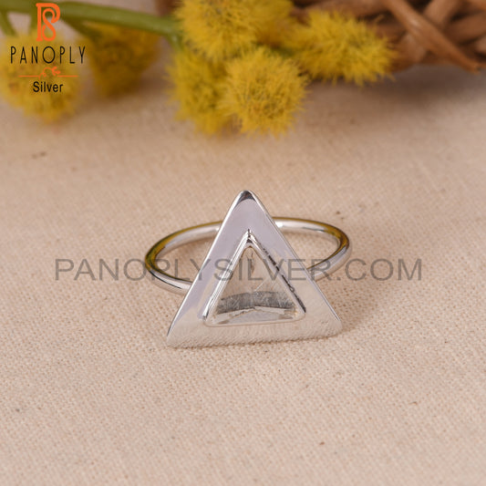 Clear Crystal Quartz Triangle Design 925 Silver Ring Jewelry