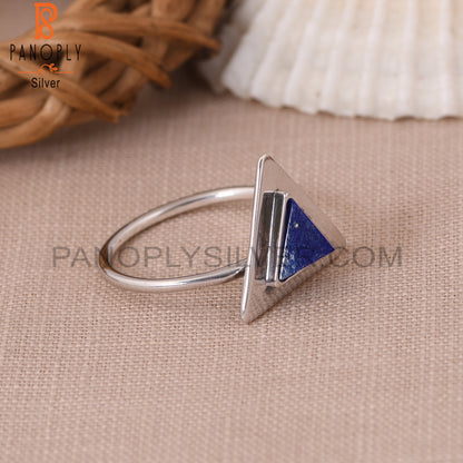 Lapis Lazuli Gemstone Pyramid 925 Silver Blue Ring