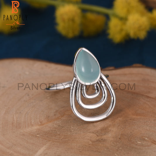 Aqua Chalcedony Gemstone 925 Silver Pear Shape Ring