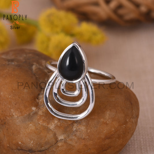 Gem Black Onyx 925 Silver White Rhoudim Custom Ring