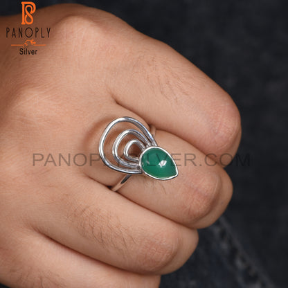 Green Onyx Gemstone 925 Sterling Silver White Rhoudim Ring