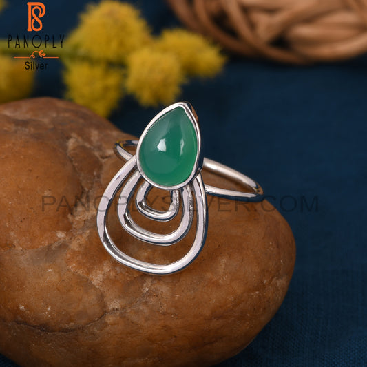 Green Onyx Gemstone 925 Sterling Silver White Rhoudim Ring