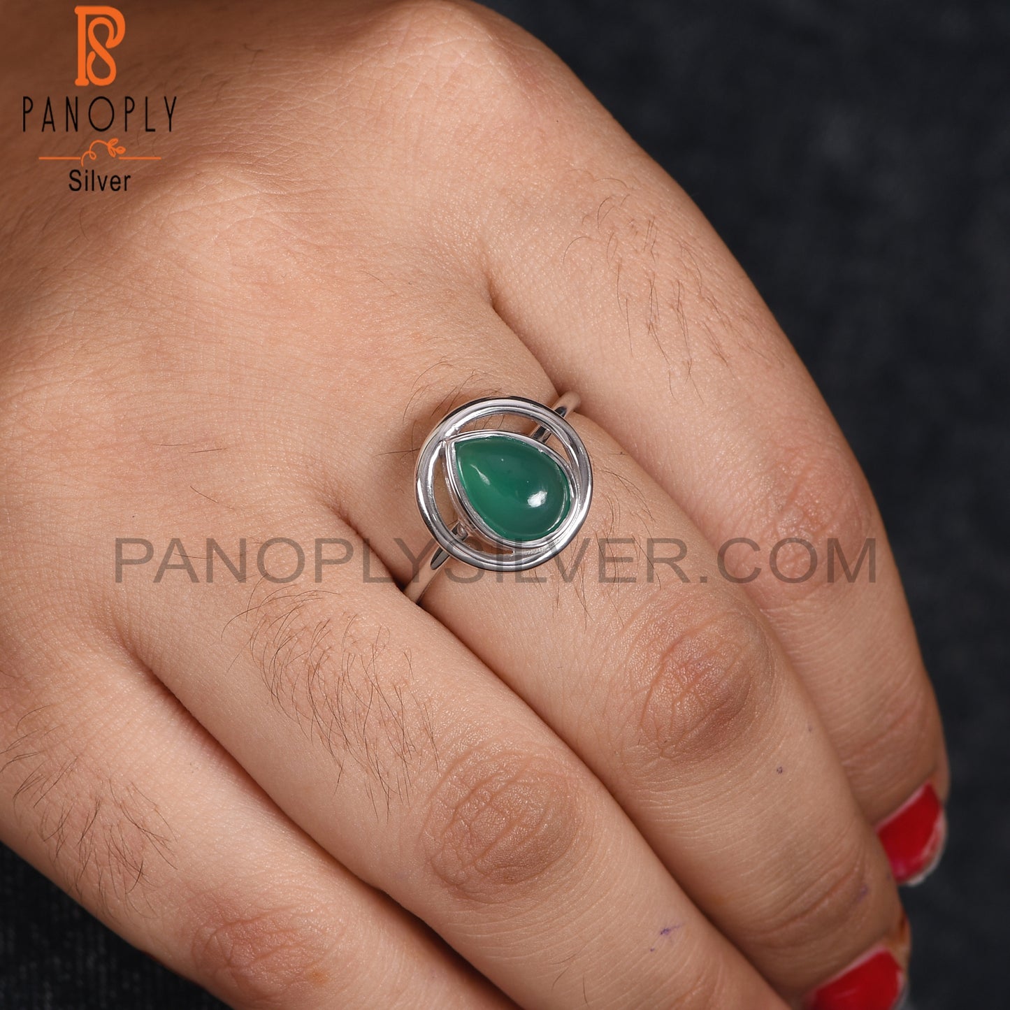 925 Sterling Silver Green Onyx Gem Ring SilverJewelry