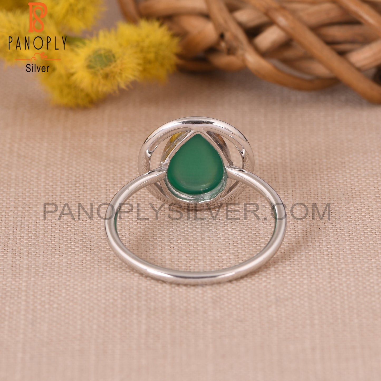 925 Sterling Silver Green Onyx Gem Ring SilverJewelry