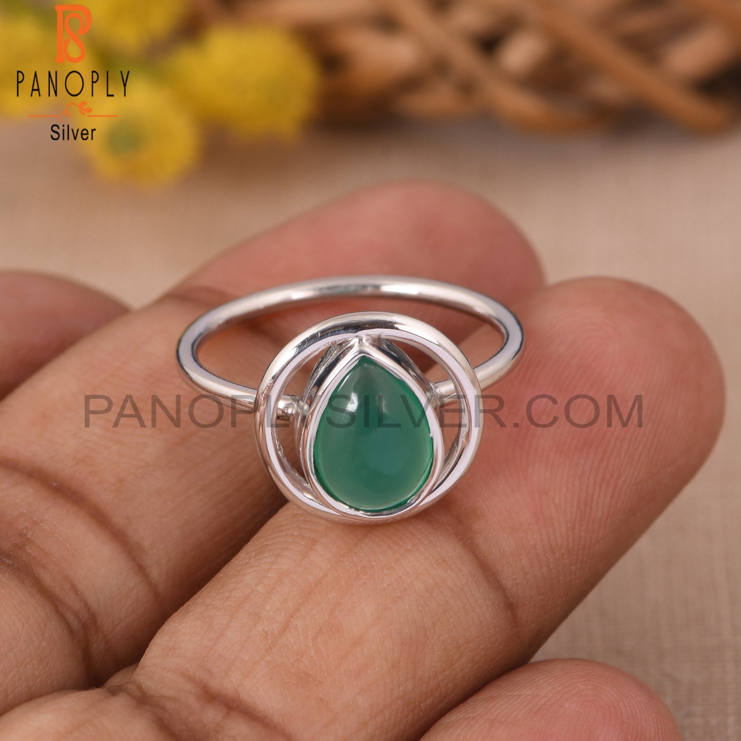 925 Sterling Silver Green Onyx Gem Ring SilverJewelry