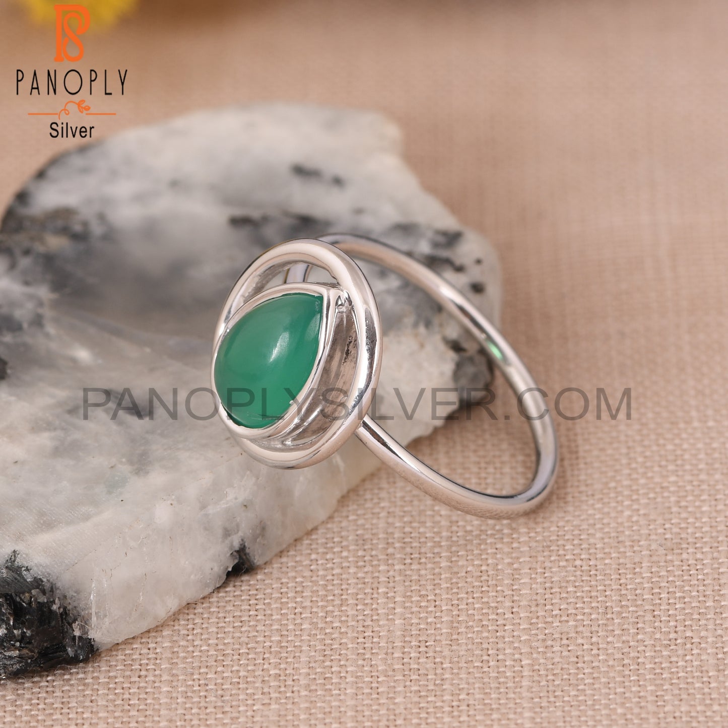 925 Sterling Silver Green Onyx Gem Ring SilverJewelry