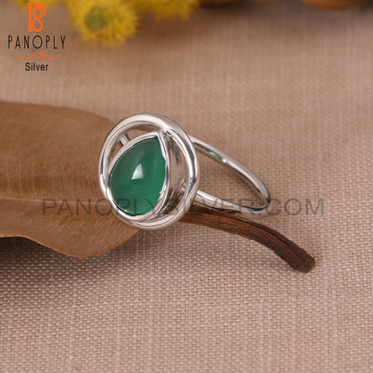 925 Sterling Silver Green Onyx Gem Ring SilverJewelry