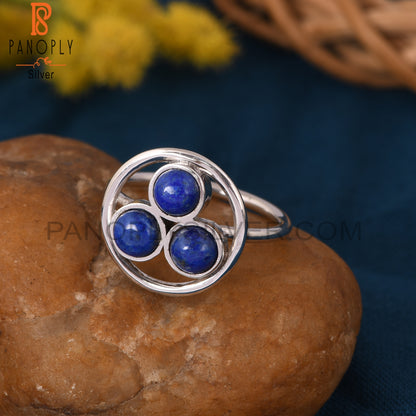 Tree Stone Lapis Lazuli 925 Silver Circle Rings