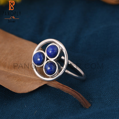 Tree Stone Lapis Lazuli 925 Silver Circle Rings