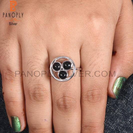 Black Onyx Handmade 925 Silver Circle Cocktail Rings