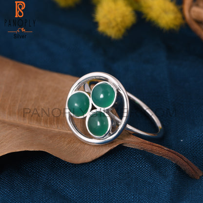 Gemstone Green Onyx 925 Sterling Silver Round Rings