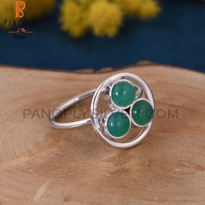 Gemstone Green Onyx 925 Sterling Silver Round Rings