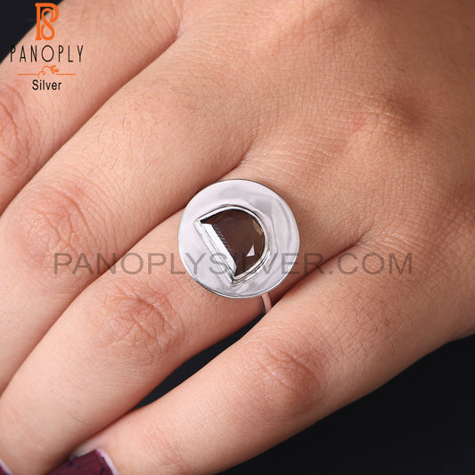 Smoky Quartz D shape 925 Sterling Silver Rings