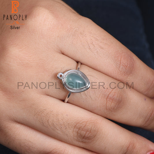 Aqua Chalcedony Gemstone Pear Rings For Women