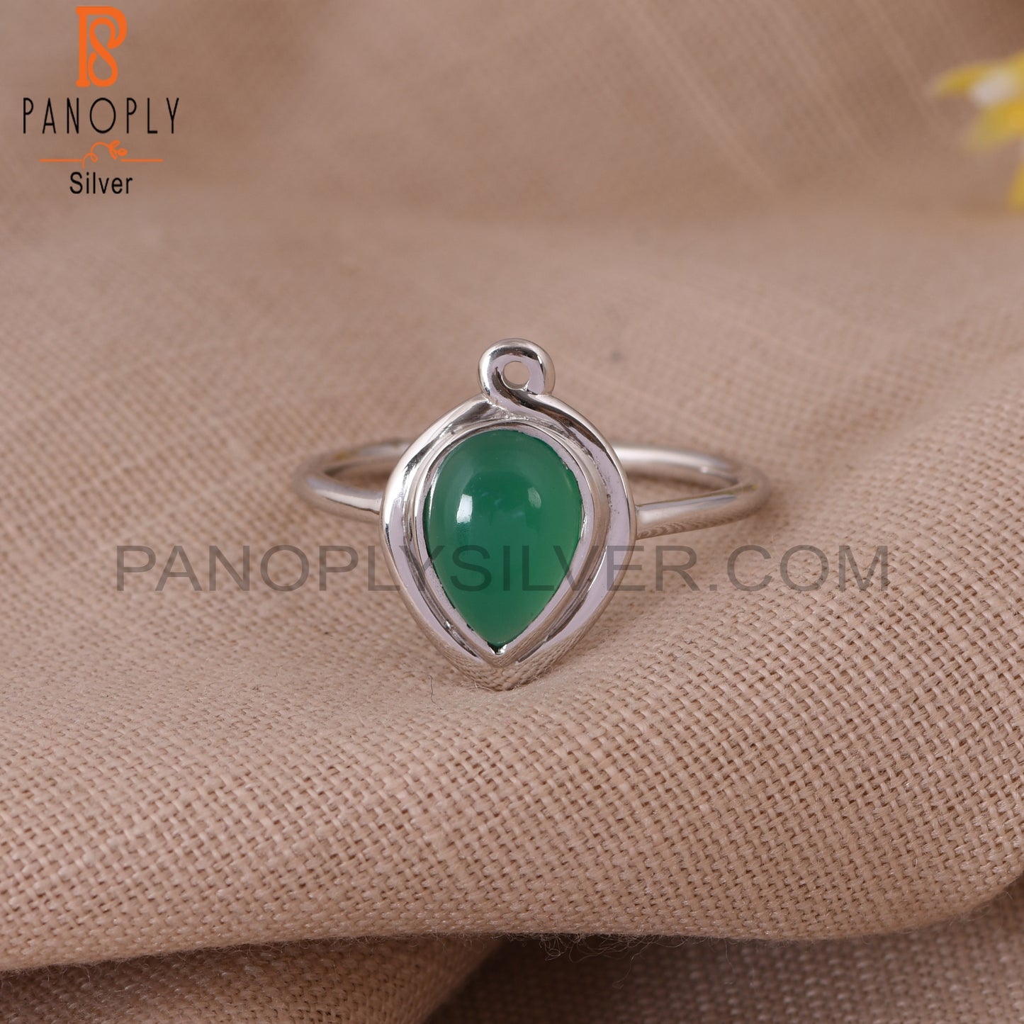 Green Onyx Stone 925 Sterling Silver Pear Designer Rings