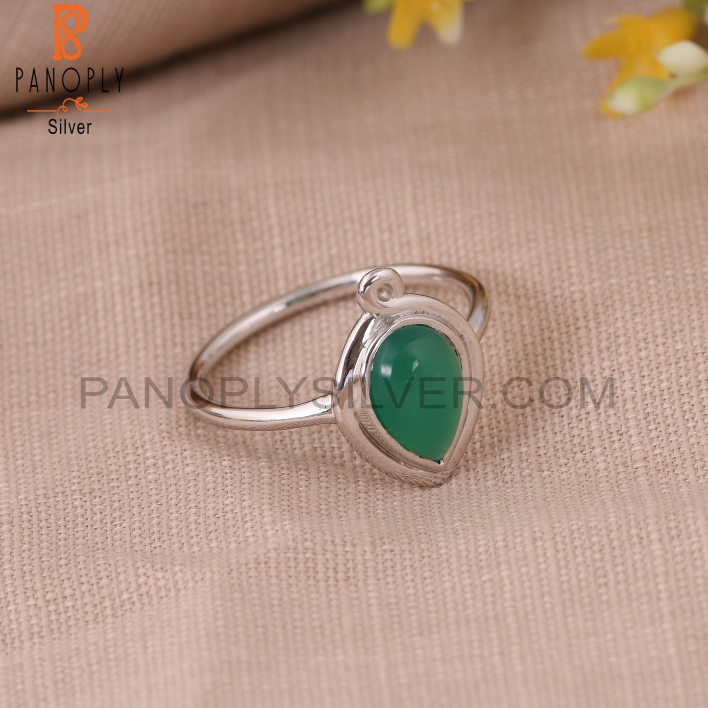 Green Onyx Stone 925 Sterling Silver Pear Designer Rings