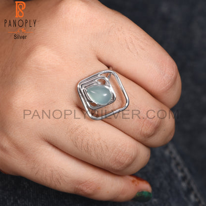 Aqua 925 Silver Chalcedony Square & Pear Shape Rings