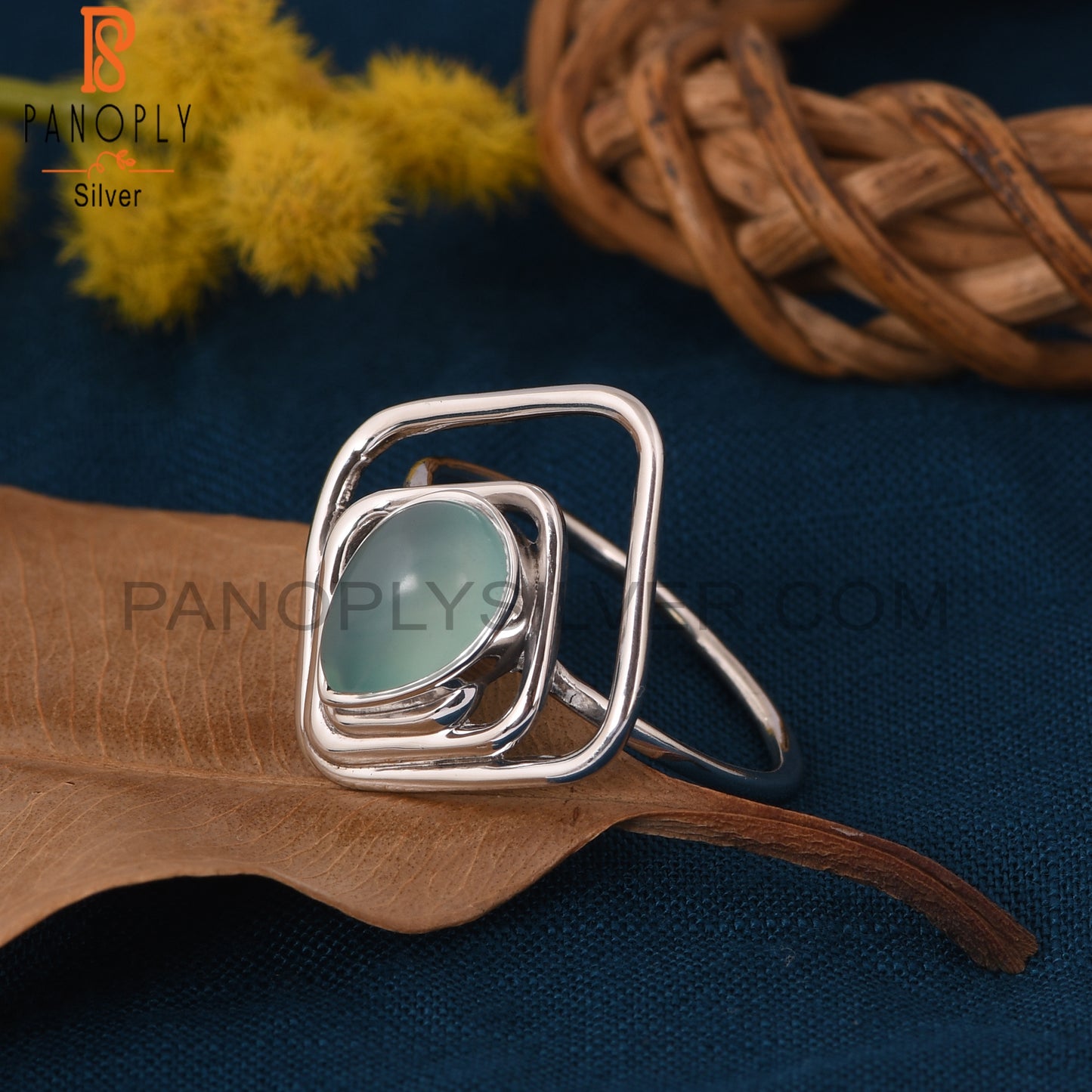 Aqua 925 Silver Chalcedony Square & Pear Shape Rings